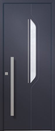 Porte d’entrée vitrée moderne STELLAIRE 1 en aluminium poignée bâton de tirage BT6 - 1000mm coloris RAL 2525 bleu canon Finitions sablé gamme PASSAGE
