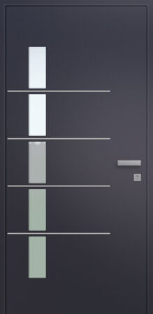 Porte d'entrée vitrée haut de gamme en aluminium REVE ASV1 face intérieure poignée prestige et joncs alunox
