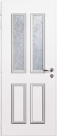 Porte d'entrée vitrée en aluminium GRAMME 2 intérieur laqué blanc poignée NEW YORK