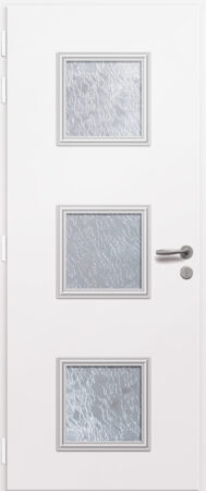 Porte d'entrée vitrée en aluminium NEWTON 3 intérieur laqué blanc poignée NEW YORK
