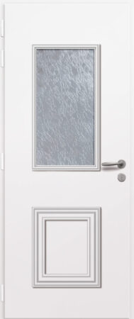 Porte d'entrée vitrée en aluminium NOBEL 1 intérieur laqué blanc poignée VERONA