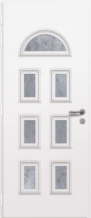 Porte d'entrée vitrée en aluminium ORION 7 intérieur laqué blanc poignée New York