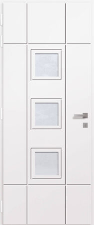 Porte d'entrée vitrée en aluminium TURQUOISE 3 intérieur laqué blanc poignée DALLAS