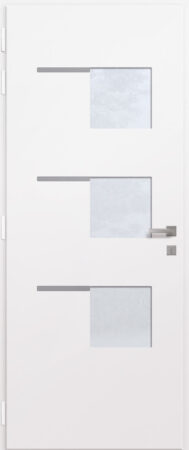 Porte d'entrée vitrée en aluminium VANILLE 3 intérieur laqué blanc poignée DALLAS
